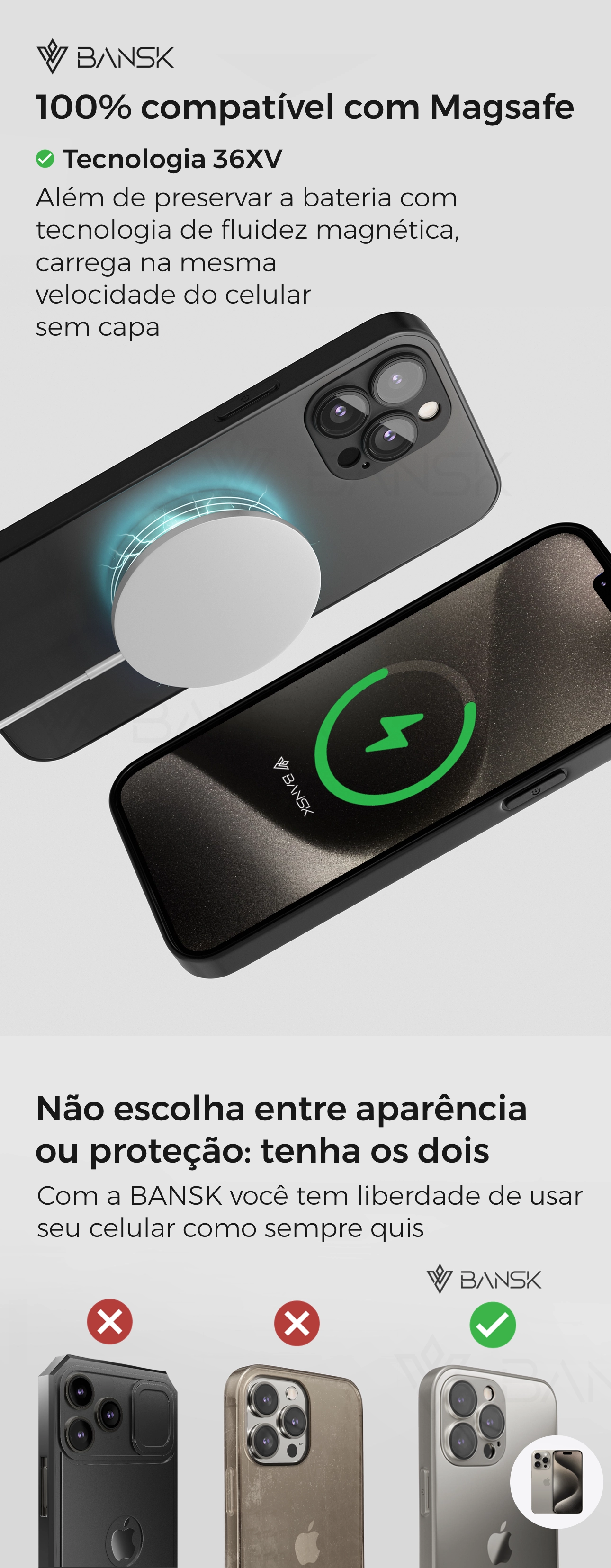 100% compatível com MagSafe - Tecnologia 36XV - Não escolha entre aparência ou proteção: tenha os dois